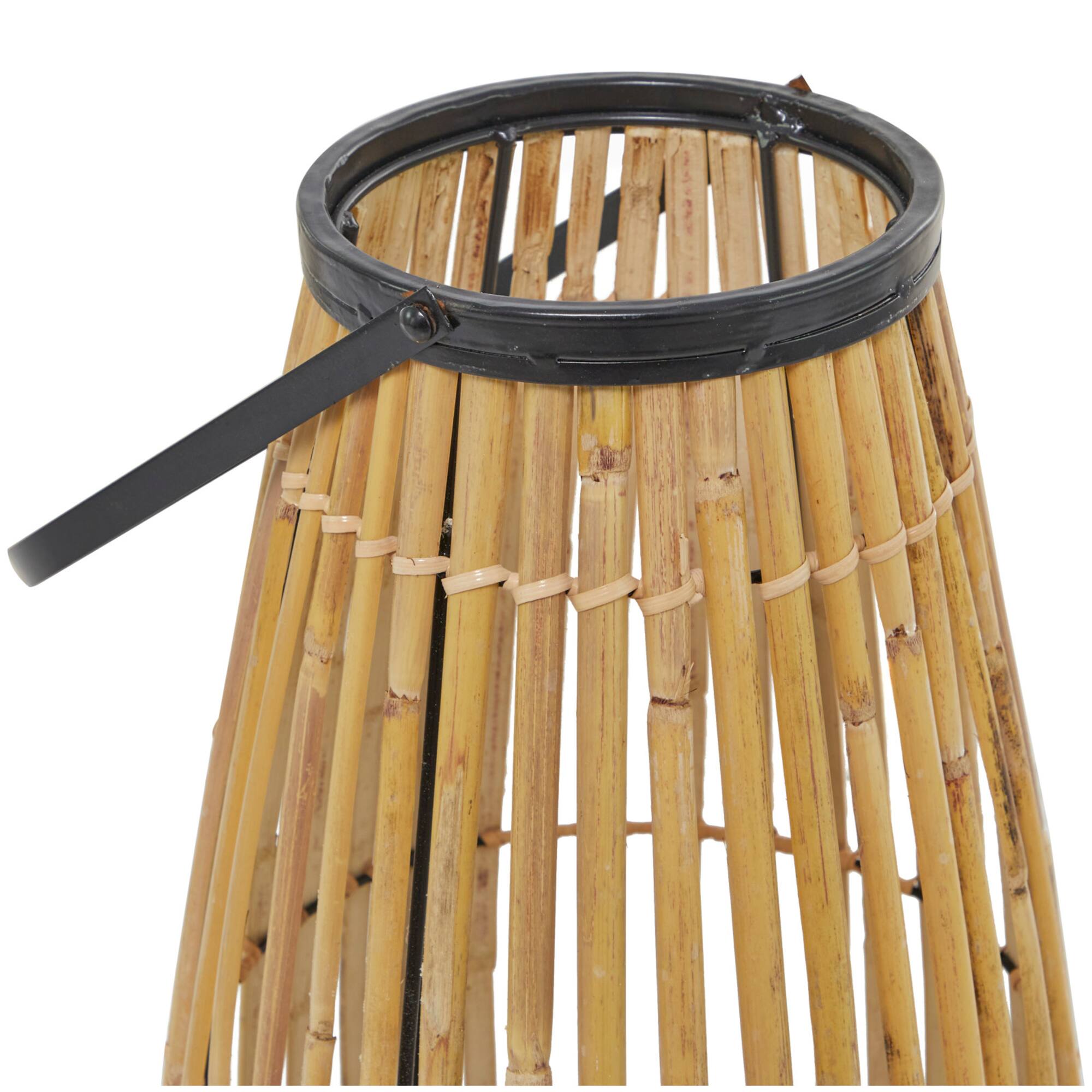20" Brown Wicker Handmade Slatted Frame Candle Lantern with Handle